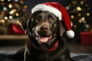 carino cani nel un' nuovo anno ambientazione. concetto di festeggiare Natale o nuovo anno. ai generativo. foto