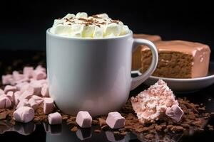 fotografie di caldo cioccolato marshmallow nel interno foto studio ai generato