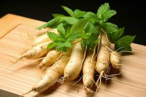 fotografie di ginseng nel interno foto studio ai generato