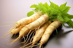 fotografie di ginseng nel interno foto studio ai generato