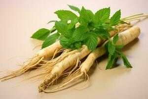 fotografie di ginseng nel interno foto studio ai generato