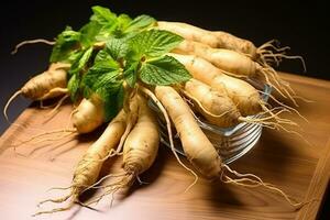 fotografie di ginseng nel interno foto studio ai generato