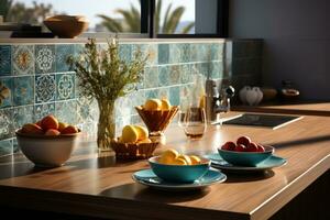 esporre marocchino piastrelle nel il cucina camera ai generato foto