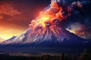 vulcanico eruzione nel kamchatka, Russia. Visualizza a partire dal il superiore di il vulcano, eruzione vulcano tolbachik, ai generato foto