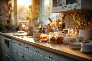 accogliente pomeriggio situazione nel il cucina ai generato foto