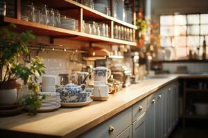 accogliente sera situazione nel il cucina ai generato foto