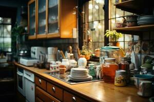 accogliente pomeriggio situazione nel il cucina ai generato foto