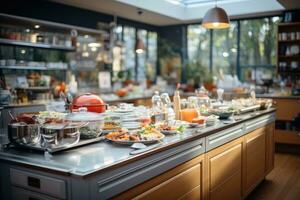 accogliente sera situazione nel il cucina ai generato foto