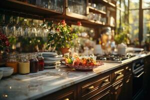 accogliente pomeriggio situazione nel il cucina ai generato foto