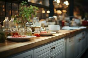 accogliente sera situazione nel il cucina ai generato foto