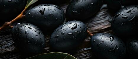 intenso macro immagini di un' nero oliva. ai generativo foto