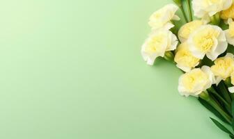 elegante garofani nel pieno fioritura, presentazione un' armonioso miscela di giallo e bianca tonalità. ai generativo foto