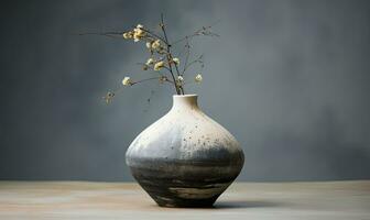 giapponese vaso nel monocromo, Tenere un' solitario fiore. ai generativo foto