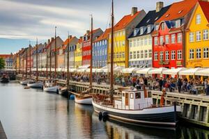 nyhavn è un' lungomare quartiere nel Copenaghen, Danimarca, Nyhavn, Copenaghen, Danimarca, ai generato foto