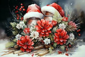 acquerello Natale ancora vita con rosso e bianca fiori. ai arte foto