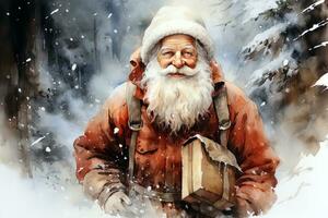 acquerello Natale inverno paesaggio con Santa claus. ai arte foto
