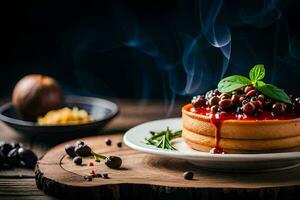 un' torta con frutti di bosco e spezie su un' piatto. ai-generato foto