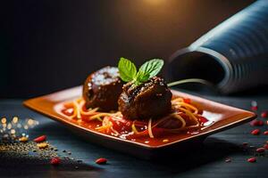 Polpette nel pomodoro salsa su un' piatto. ai-generato foto