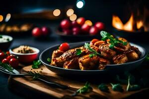 pollo Ali nel un' ciotola con erbe aromatiche e verdure. ai-generato foto