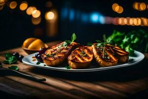 grigliato pollo su un' piatto con erbe aromatiche. ai-generato foto