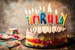 un' compleanno torta con candele quello dire gioventù. ai-generato foto