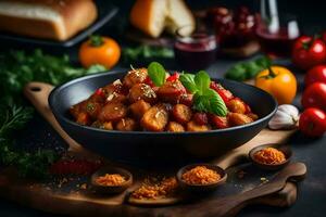 un' ciotola di cibo con verdure e spezie. ai-generato foto