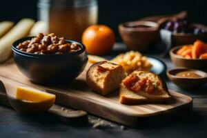 il cibo è su un' di legno tavola. ai-generato foto