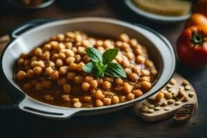 un' ciotola di fagioli con un' rametto di menta. ai-generato foto