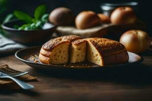 pane su un' piatto con un' coltello e forchetta. ai-generato foto