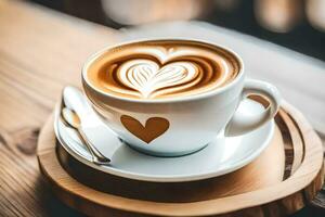un' tazza di caffè con cuore sagomato latte macchiato arte. ai-generato foto