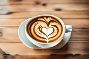 un' tazza di caffè con un' cuore sagomato latte macchiato arte. ai-generato foto