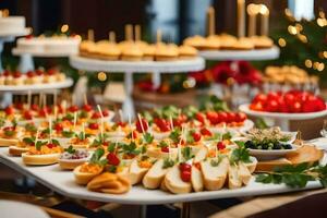 un' buffet tavolo con Antipasti e bevande. ai-generato foto