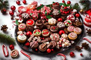 Natale dolci su un' piatto. ai-generato foto