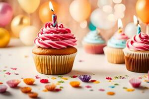 compleanno cupcakes con candele. ai-generato foto