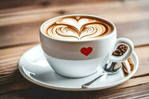 un' tazza di caffè con un' cuore nel il mezzo. ai-generato foto