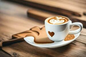 un' tazza di caffè con un' cuore su il piattino. ai-generato foto