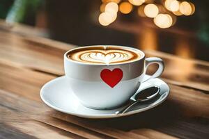 un' tazza di caffè con un' cuore su il superiore. ai-generato foto