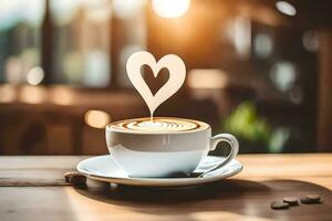 caffè tazza con cuore forma su il tavolo. ai-generato foto