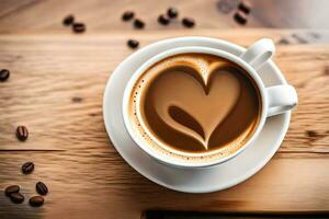 un' tazza di caffè con un' cuore forma. ai-generato foto