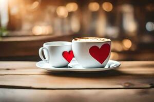 Due tazze di caffè con cuori su loro. ai-generato foto