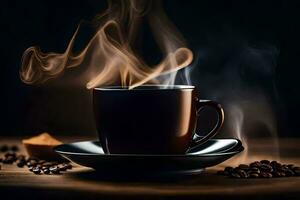 caffè, il tazza, il Fumo, il fagioli, il Nero, il scuro, il. ai-generato foto