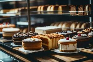 un' Schermo di torte nel un' forno. ai-generato foto