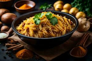 spaghetti con erbe aromatiche e spezie. ai-generato foto