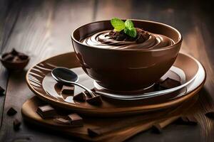 cioccolato budino nel un' tazza. ai-generato foto