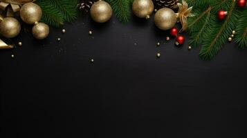 Natale telaio con natale albero su nero tela sfondo. allegro Natale carta. inverno vacanza tema. contento nuovo anno. spazio per testo. ai generativo foto