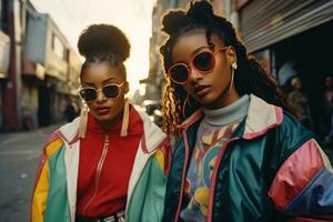 indietro per il 'anni 90 positivo vibrazioni Due gli amici, afro americano ragazze. ai generativo foto