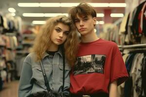 anni 90 ricordi. adolescenziale punk coppia a il centro commerciale. ai generativo foto