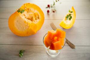 preparato dolce zucca marmellata. autunno ricette. foto