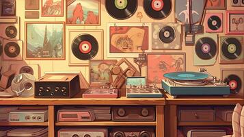 retrò vinile record, digitale arte illustrazione, generativo ai foto