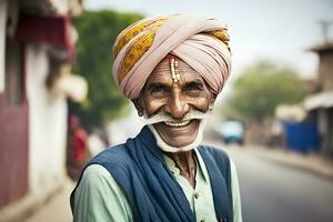 ritratto di anziano barbuto brahmana. neurale Rete ai generato foto